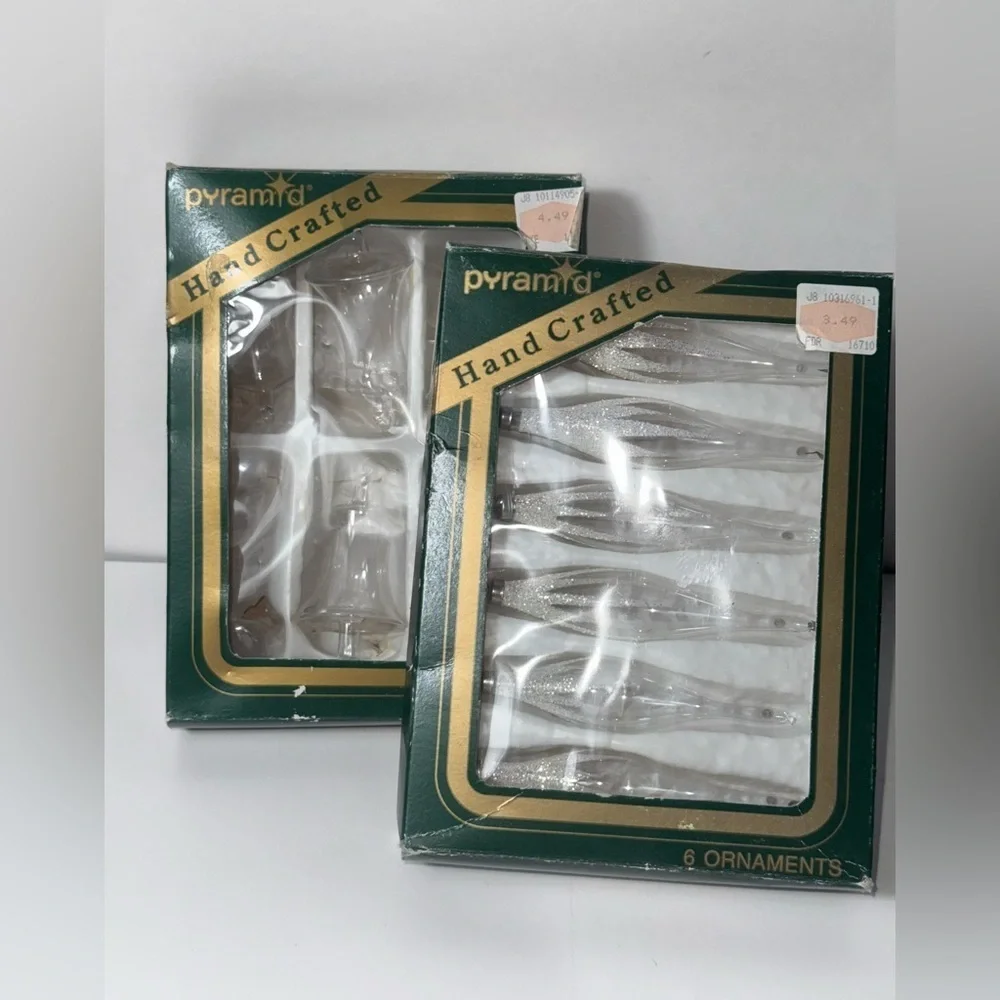 Vintage Pyramid hand crafted glass clear ornaments-